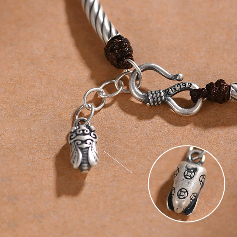 Bracciale Buddha Stones 999 Sterling Silver Bamboo Pattern Cicada Luck Wealth