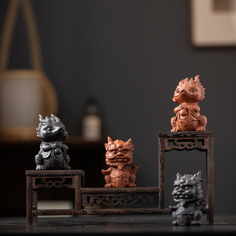 Buddha Stones Fortuna Drago Ricchezza Tè Animale Domestico Figurina Argilla Viola Decorazione