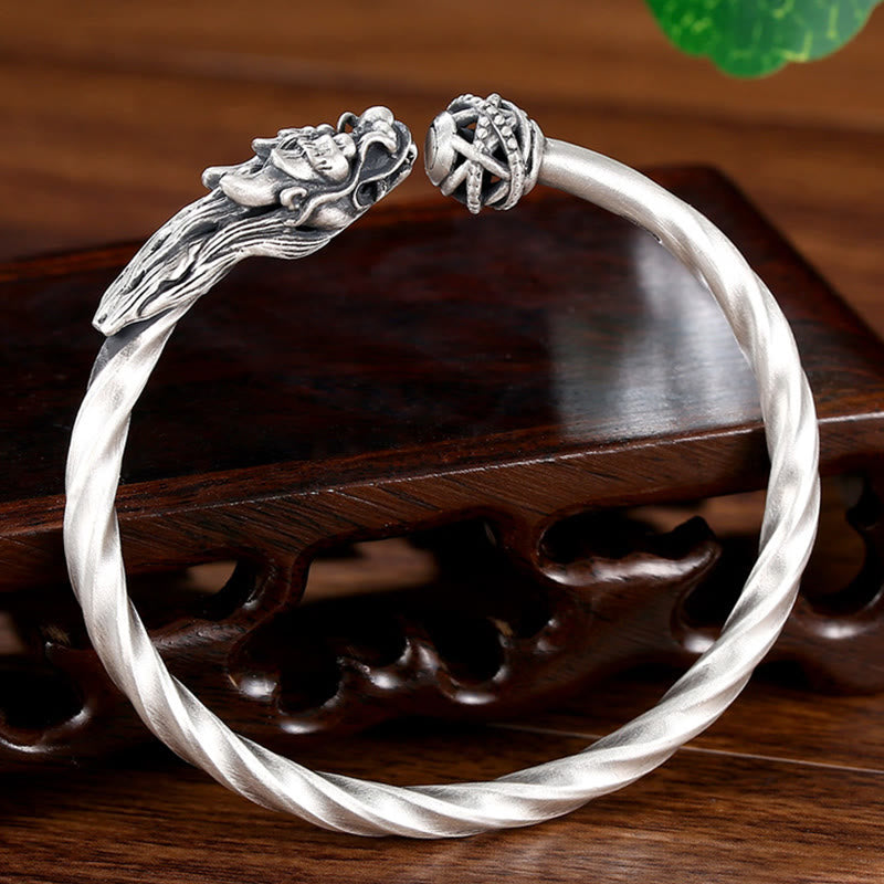 Buddha Stones 999 Sterling Silver Anno del Drago Fortuna Forza Braccialetto Polsino in Metallo