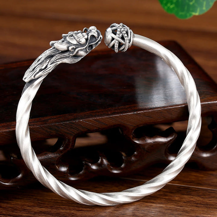 Buddha Stones 999 Sterling Silver Anno del Drago Fortuna Forza Braccialetto Polsino in Metallo