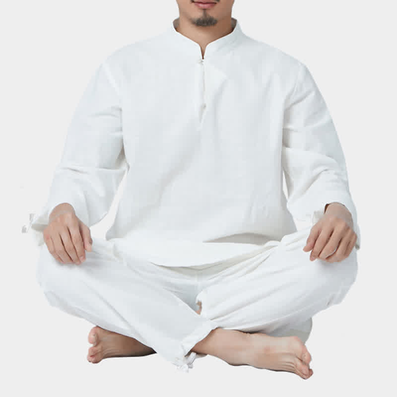 Buddha Stones Spirituale Zen Meditazione Yoga Preghiera Pratica Cotone Lino Abbigliamento Uomo Set - Bianco - US/UK/AU44, EU54 (3XL) - image 12