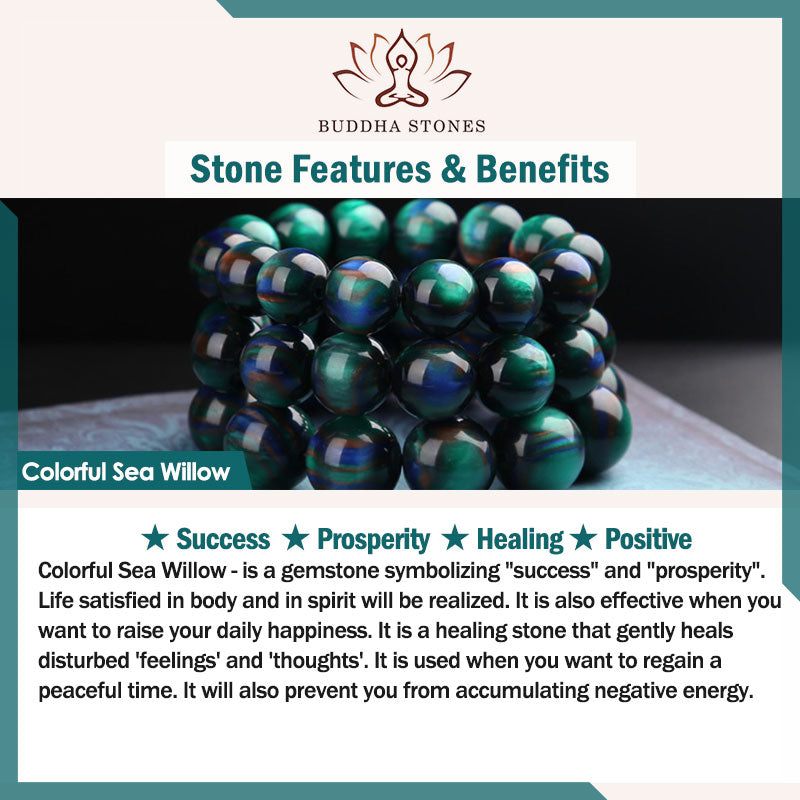 Buddha Stones Colorato Sea Willow Mala Braccialetto Anello Positivo