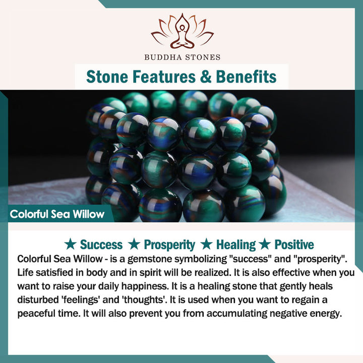 Buddha Stones Colorato Sea Willow Mala Braccialetto Anello Positivo