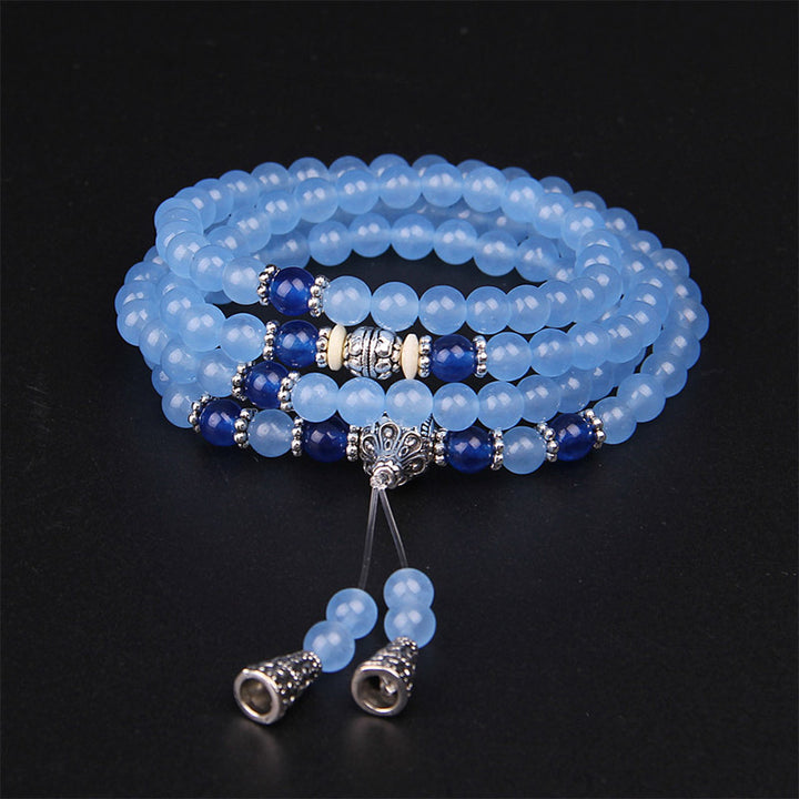 Buddha Stones 108 Perle Bracciale Mala di Cristallo Blu per Guarigione