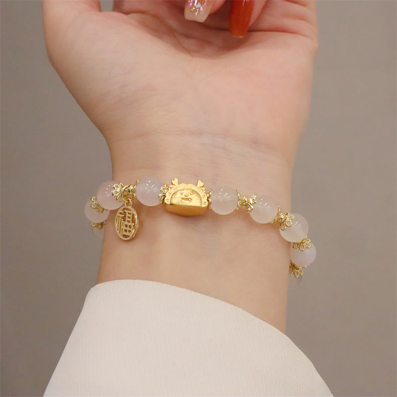 Buddha Stones Anno del Drago Agata Rossa Quarzo Fragola Ossidiana Nera Giada Granato Perla Cinabro Drago Gnocco Fortuna Fu Bracciale Personaggio - image 8