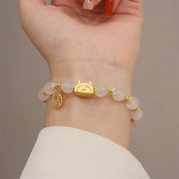 Buddha Stones Anno del Drago Agata Rossa Quarzo Fragola Ossidiana Nera Giada Granato Perla Cinabro Drago Gnocco Fortuna Fu Bracciale Personaggio - image 8