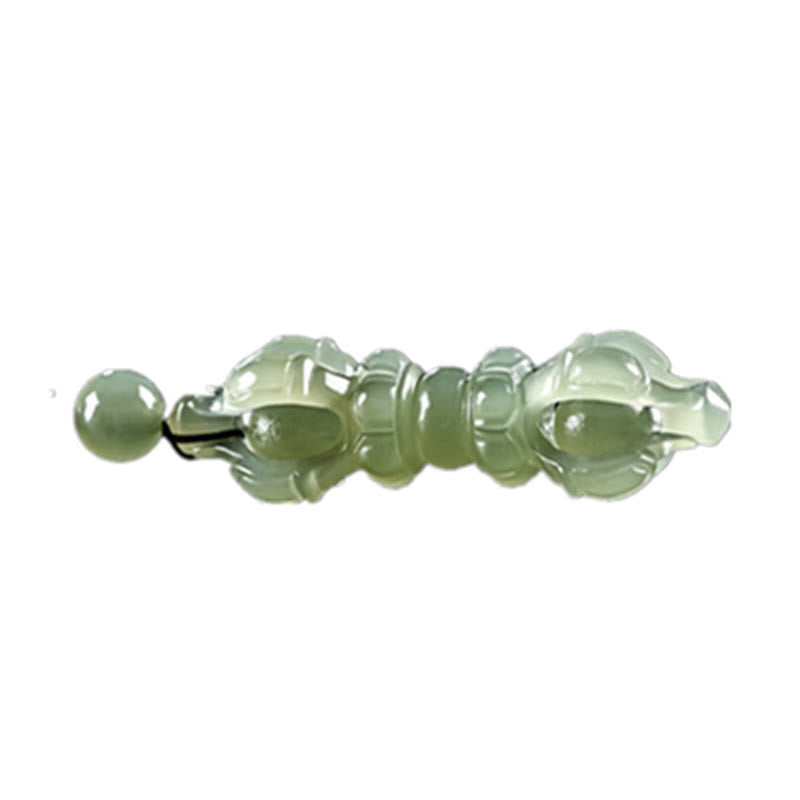 Collana con ciondolo di successo inciso Dorje Vajra in giada ciano naturale tibetana e giada bianca