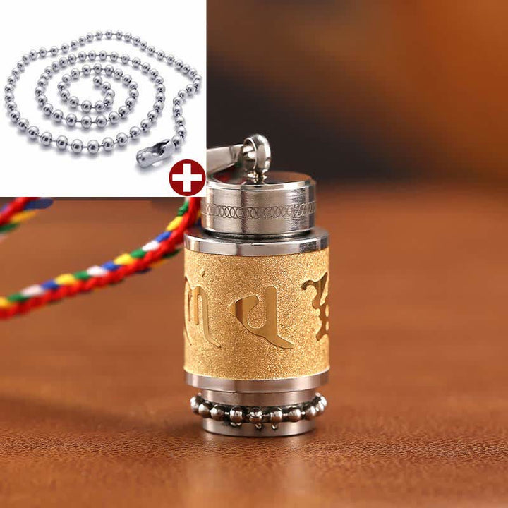 Buddha Stones Tibet Om Mani Padme Hum Shurangama Mantra Titanio Acciaio Saggezza Amuleto Collana Pendente - 1,4*2,4 cm - Oro - Catena di perline e fili colorati - image 20