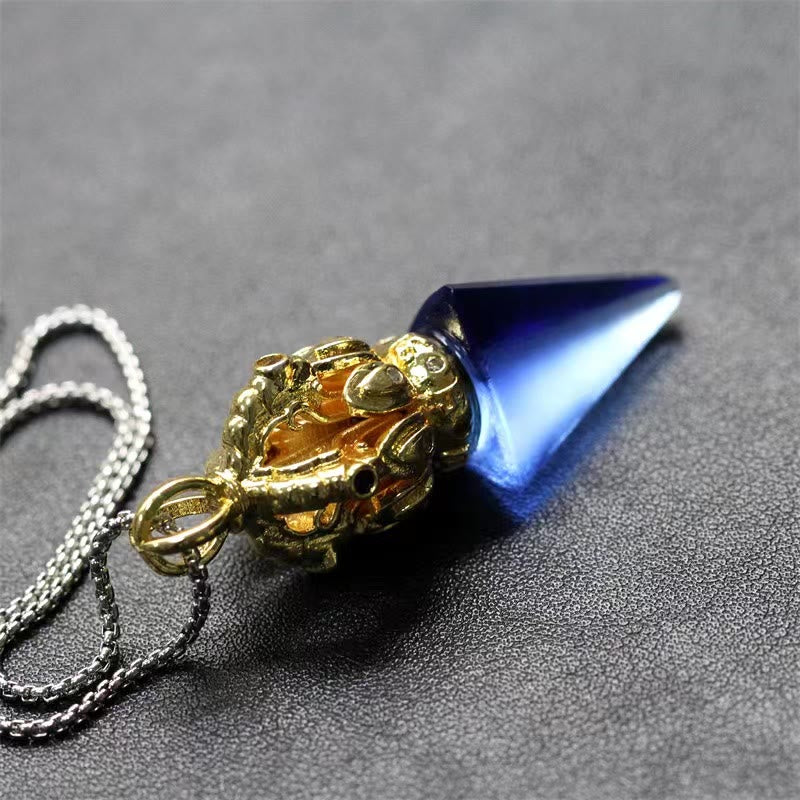 Buddha Stones Tibetano Dorje Vajra 4 punte Loto Liuli Cristallo Forza Collana Pendente