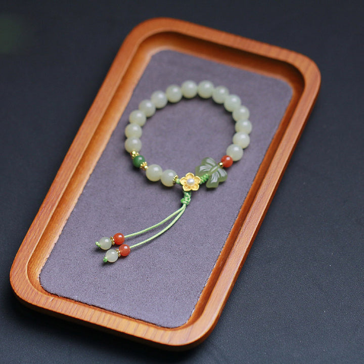Bracciale Buddha Stones 925 Sterling Silver Jade Luck Flower Butterfly