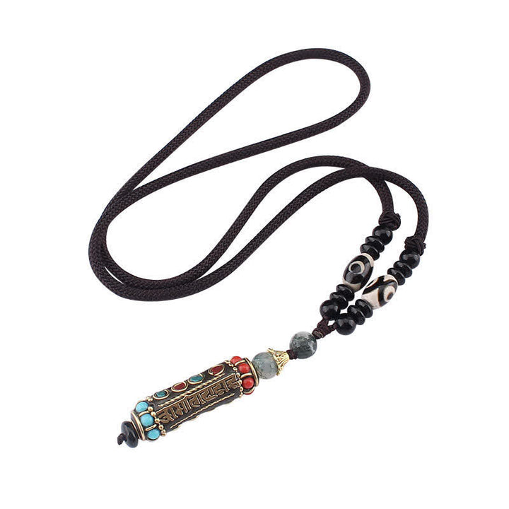 Ciondolo per collana in legno di wenge con Buddha Stones tibetano Om Mani Padme Hum Dzi - image 13