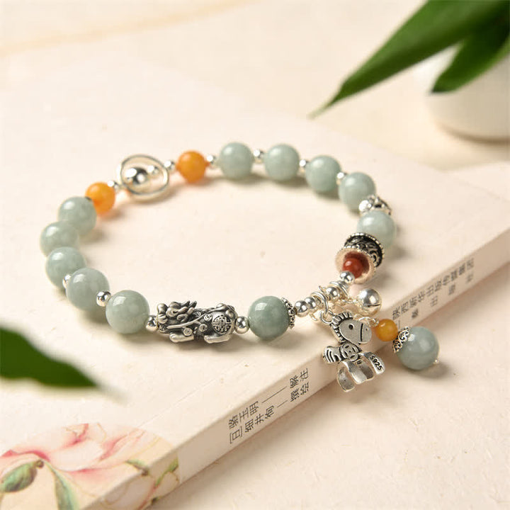 Braccialetto Buddha Stones 925 Sterling Silver Natural Jade Ambra PiXiu Pony Success