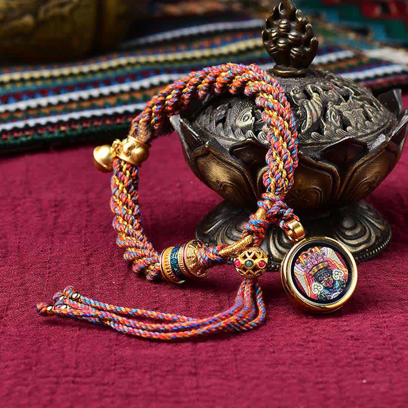Braccialetto con ciondolo a forma di campana della ruota di preghiera tibetana, fatto a mano, con protezione dalla fortuna, Thangka