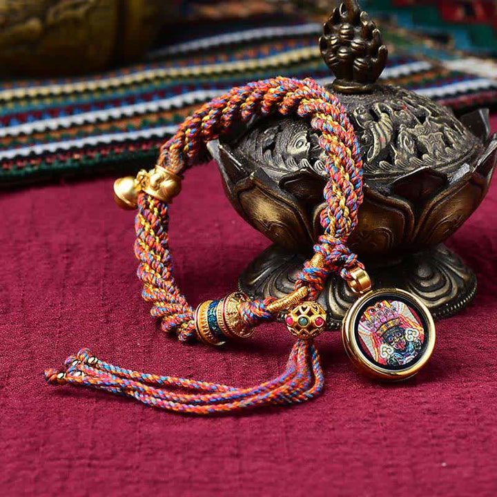 Braccialetto con ciondolo a forma di campana della ruota di preghiera tibetana, fatto a mano, con protezione dalla fortuna, Thangka