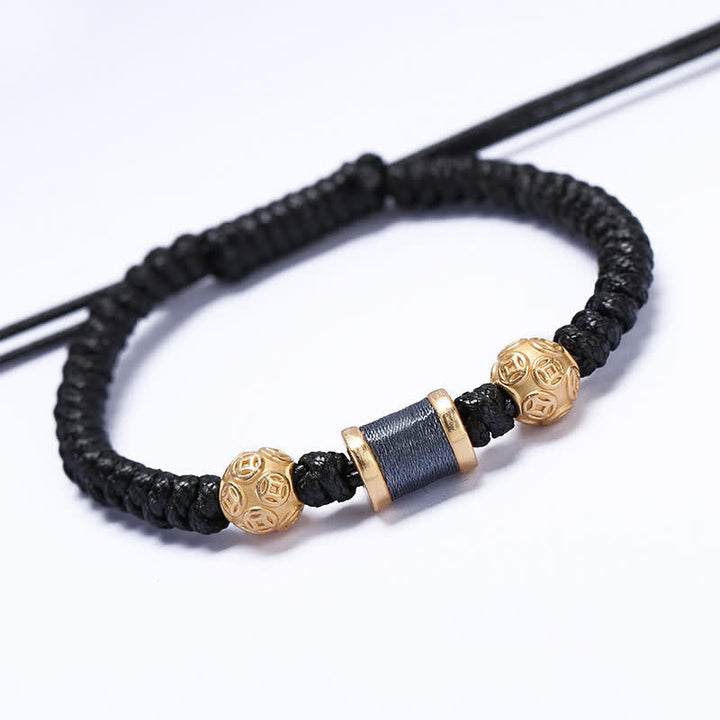 Braccialetto in corda intrecciata con perline di rame in argento sterling 999 Buddha Stones
