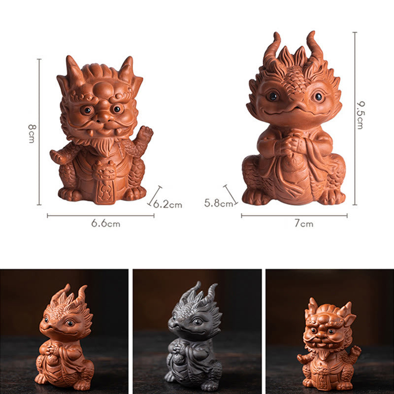 Buddha Stones Fortuna Drago Ricchezza Tè Animale Domestico Figurina Argilla Viola Decorazione