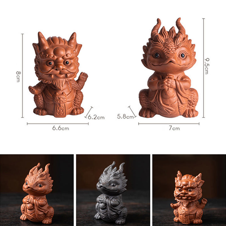 Buddha Stones Fortuna Drago Ricchezza Tè Animale Domestico Figurina Argilla Viola Decorazione