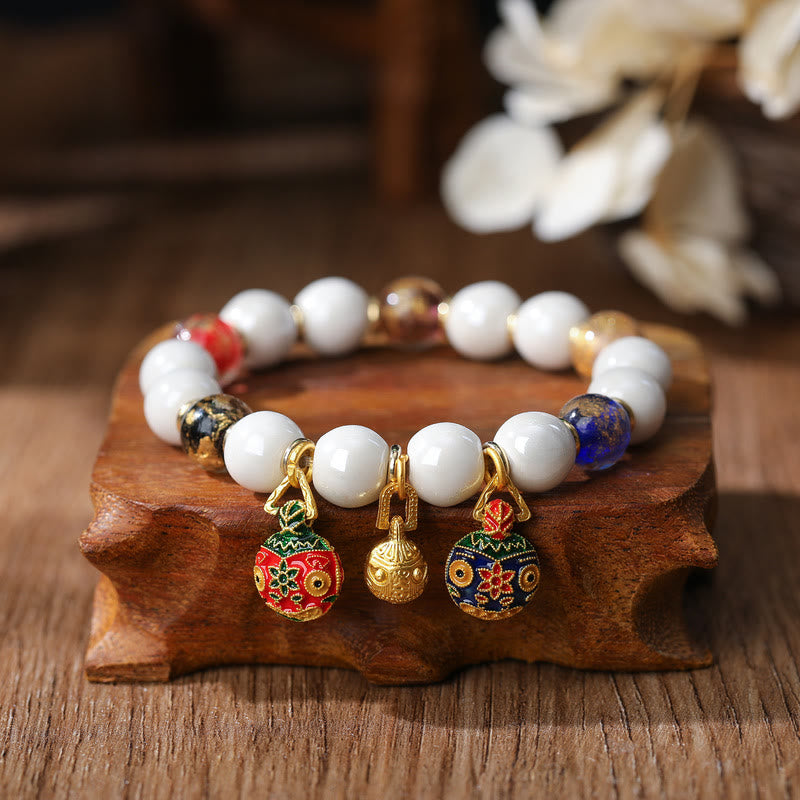 Buddha Stones Oro Deglutizione Bestia Famiglia Ciondolo Liuli Vetro Colorato Porcellana Perlina Braccialetto Fortuna