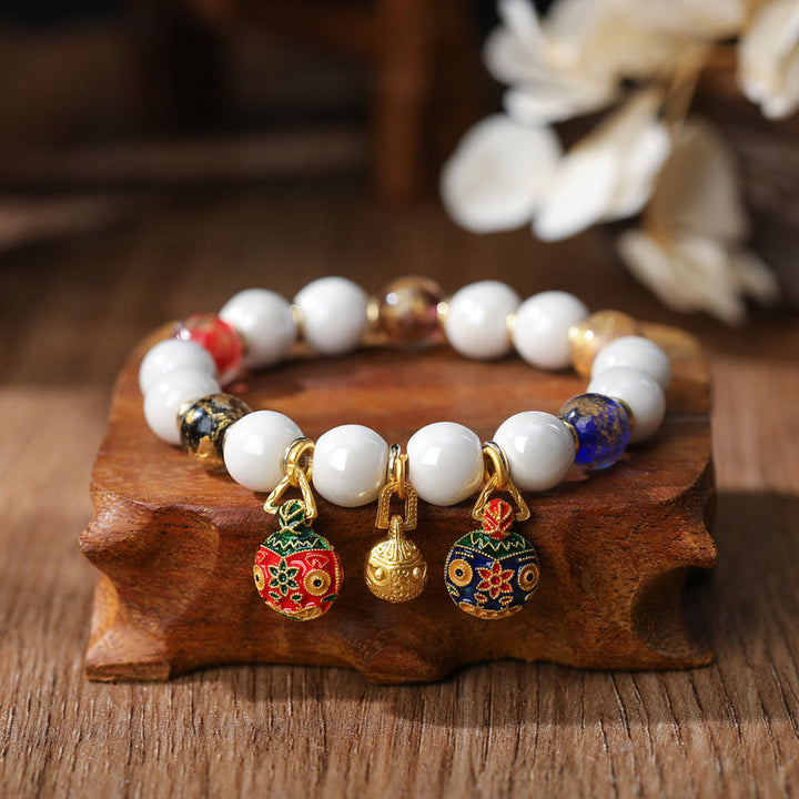 Buddha Stones Oro Deglutizione Bestia Famiglia Ciondolo Liuli Vetro Colorato Porcellana Perlina Braccialetto Fortuna