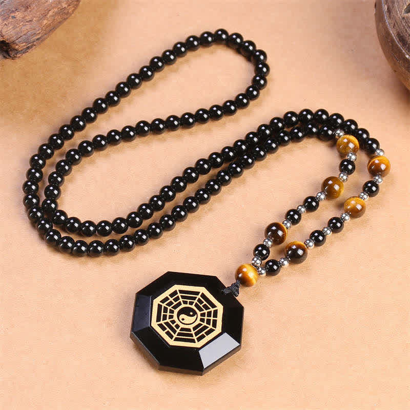 Collana con ciondolo di perline di purificazione in ossidiana nera Bagua Yin Yang - image 5