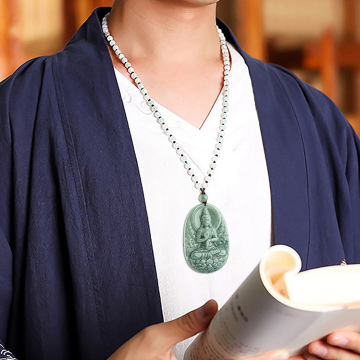 Collana con ciondolo Buddha Stones Natural Jade Avalokitesvara Amuleto Ricchezza - image 3