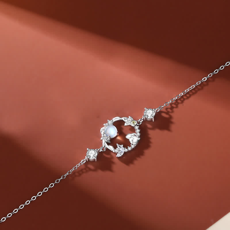 Collana con ciondolo e orecchini in argento sterling 925 con motivo a fiori di pietra lunare dell'anno del coniglio - Braccialetto - Argento - image 7