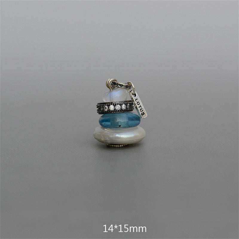 Collana con ciondolo calmante in labradorite con vari cristalli e Buddha Stones Zen Cairn - Ciondolo in pietra di luna, perline di vetro color verde acqua e perla, 14*15 mm - image 24
