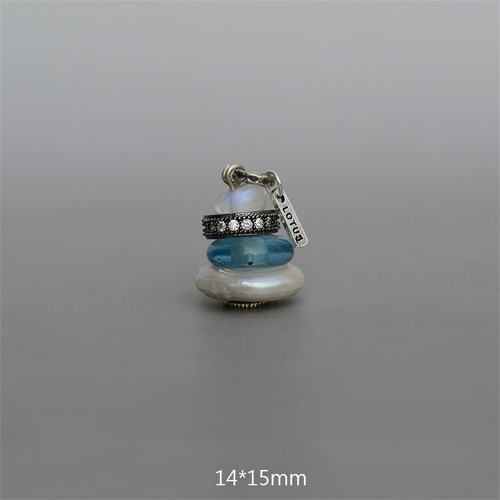 Collana con ciondolo calmante in labradorite con vari cristalli e Buddha Stones Zen Cairn - Ciondolo in pietra di luna, perline di vetro color verde acqua e perla, 14*15 mm - image 24