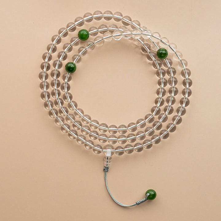 Buddha Stones 108 Perle Braccialetto Meditazione Mala in Cristallo Bianco Giada