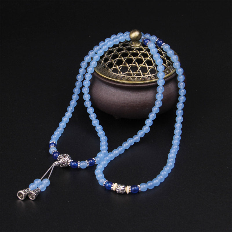 Buddha Stones 108 Perle Bracciale Mala di Cristallo Blu per Guarigione