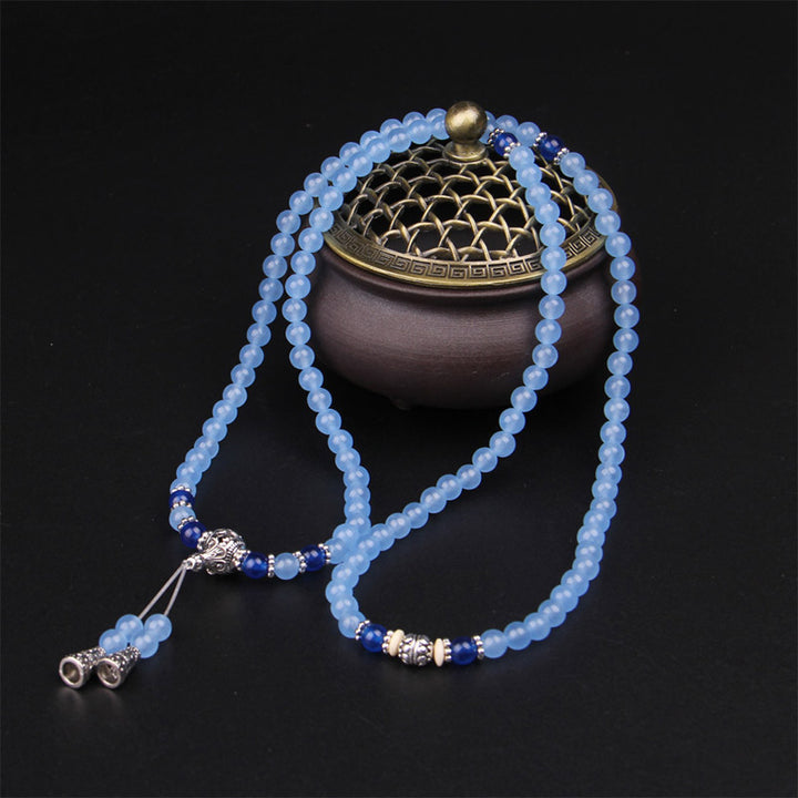 Buddha Stones 108 Perle Bracciale Mala di Cristallo Blu per Guarigione