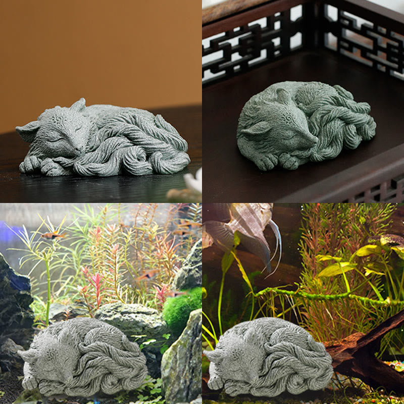 Buddha Stones Piccola volpe a nove code Protezione Casa Tè Animale domestico Figurina Decorazione