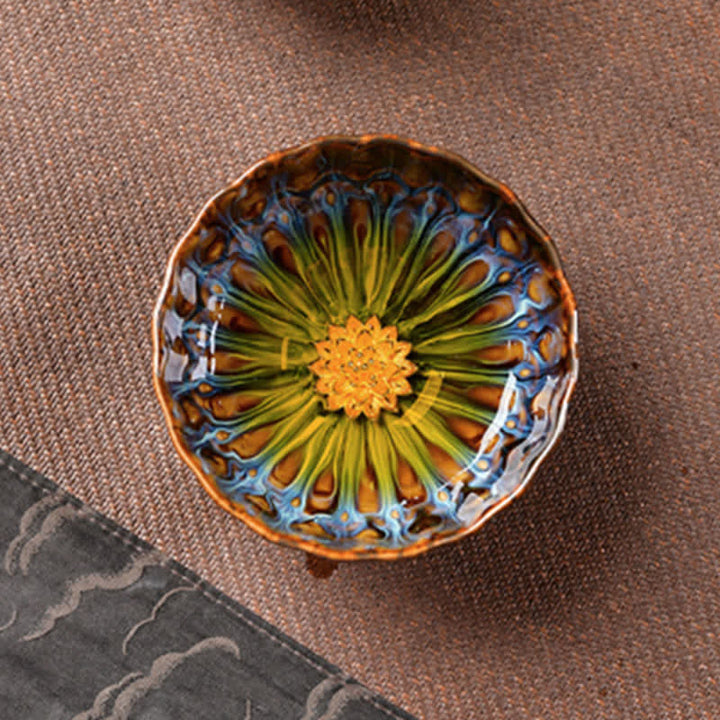 Buddha Stones Lotus Pavone Drago Fenice Koi Pesce Tazza da tè in ceramica Tazze da tè intarsiate 120ml