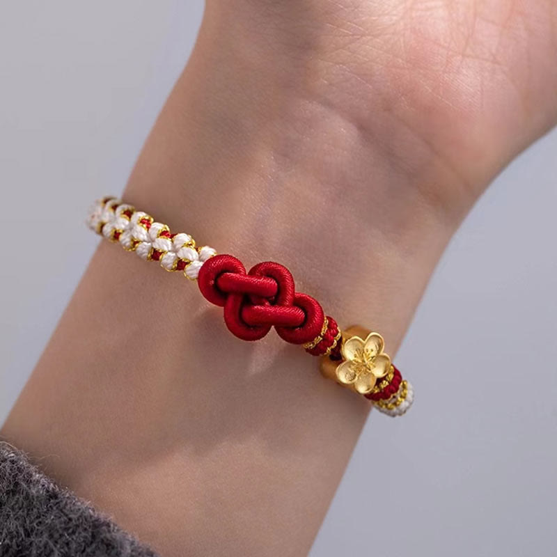 Braccialetto con corda portafortuna con ciondolo a forma di fiore di pesco con nodo d'amore fatto a mano Buddha Stones
