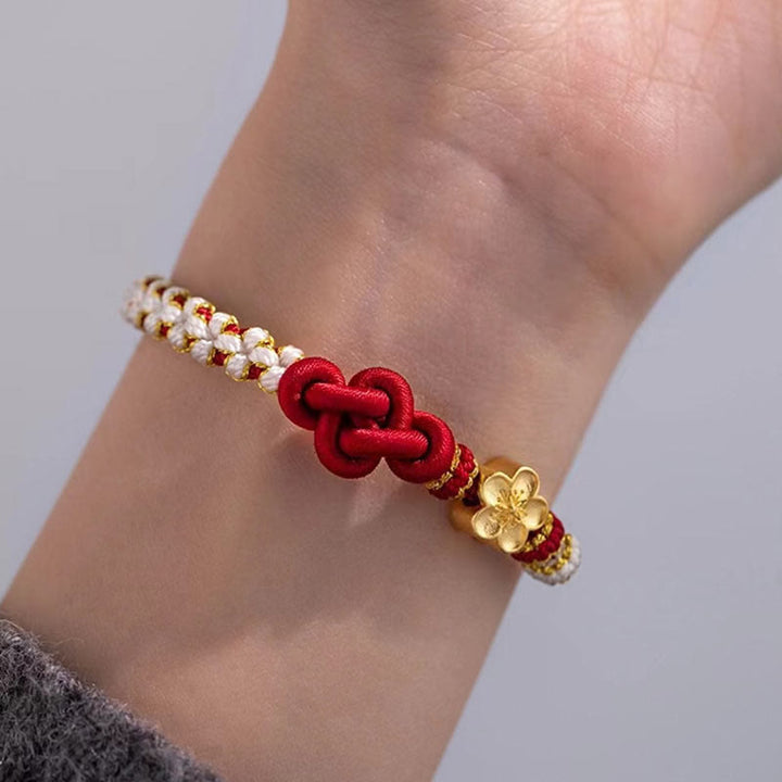 Braccialetto con corda portafortuna con ciondolo a forma di fiore di pesco con nodo d'amore fatto a mano Buddha Stones