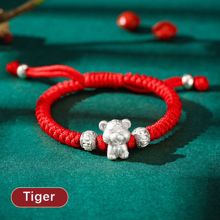 Braccialetto per bambini fatto a mano in corda rossa con Buddha Stones, in argento sterling 999, con zodiaco cinese