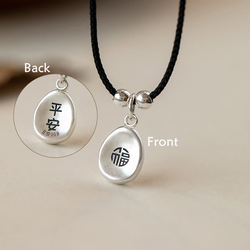 Buddha Stones 999 Sterling Silver Pace e Gioia Fu Carattere Fortuna Fortuna 925 Sterling Silver Catena Collana Pendente