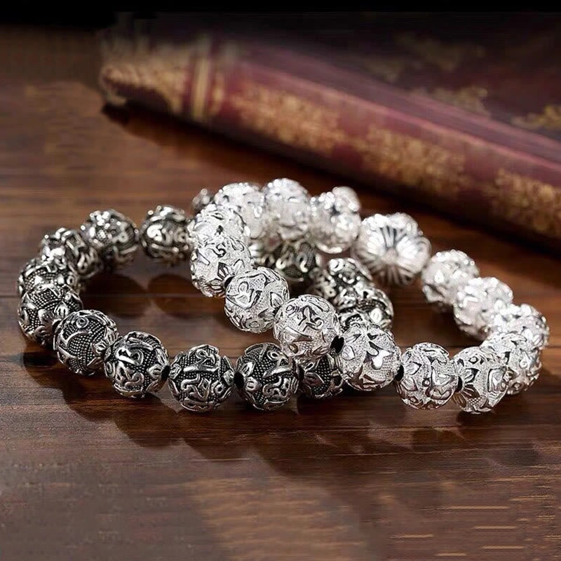 Braccialetto amuleto con perline in lega intagliata , Buddha Stones tibetane Om Mani Padme Hum
