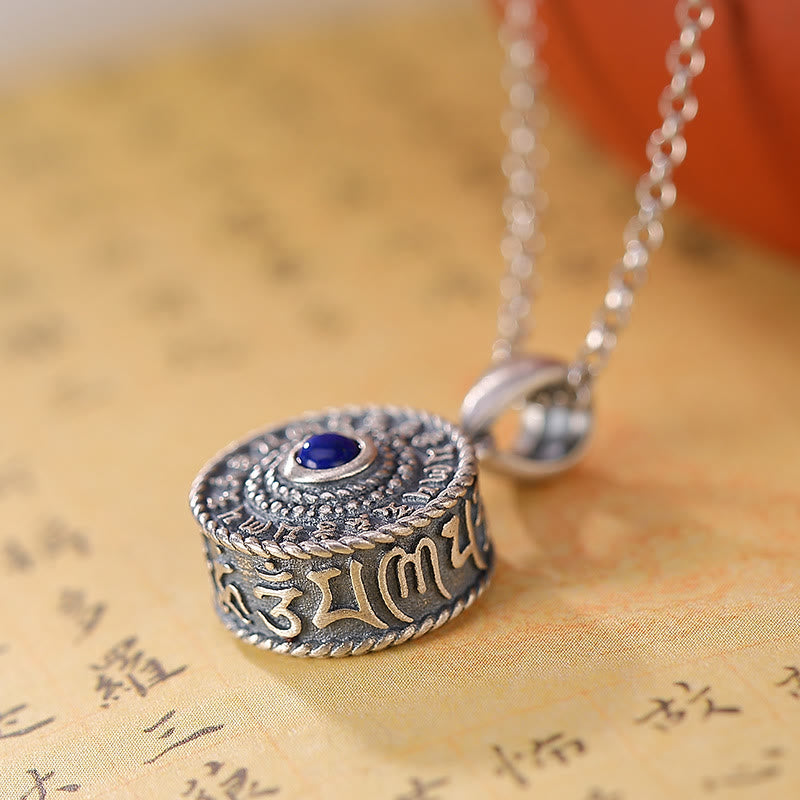 Buddha Stones 925 Sterling Silver Om Mani Padme Hum Lazurite Amore Pace Collana Pendente - image 4