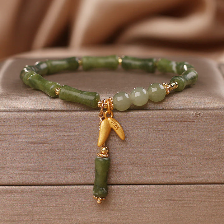Braccialetto di fortuna con motivo a foglie di giada e bambù verde Buddha Stones