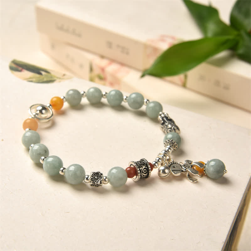 Braccialetto Buddha Stones 925 Sterling Silver Natural Jade Ambra PiXiu Pony Success