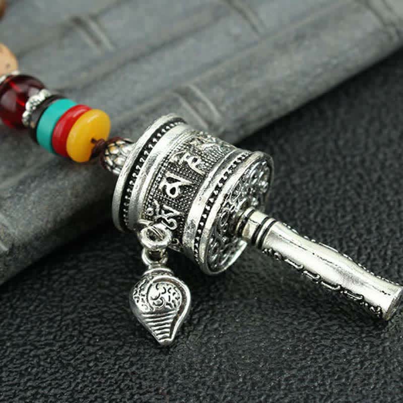 Buddha Stones Tibetano Om Mani Padme Hum Ruota della Preghiera Rotazione Vajra Collana Pendente in Legno - image 18