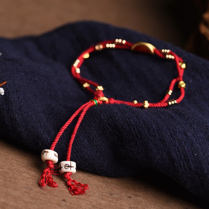 Braccialetto di corda rossa intrecciata con design di gnocchi di cinabro fatti a mano Buddha Stones