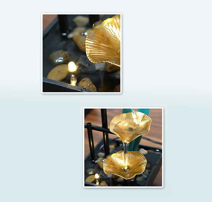 Buddha Stones Tre strati Fontana a cascata Ornamenti da tavolo di loto con rocce di fiume Decorazione da tavolo