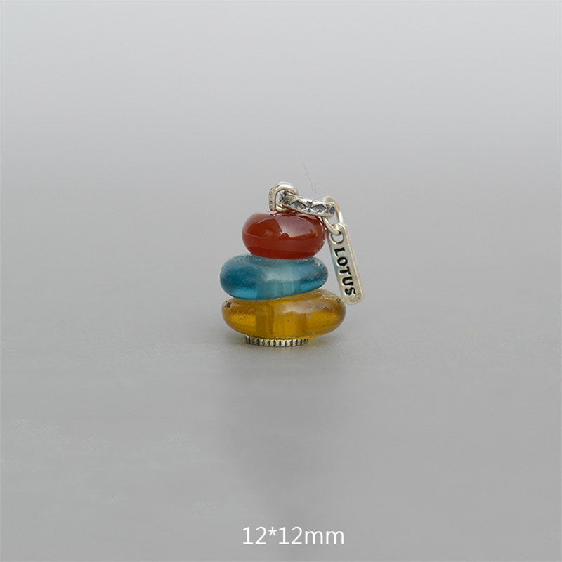 Collana con ciondolo calmante in labradorite con vari cristalli e Buddha Stones Zen Cairn - Ciondolo con perline di vetro in agata rossa, blu acqua e ambra 12*12 mm - image 16