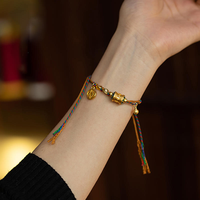 Buddha Stones Tibetano Fatto a Mano Om Mani Padme Hum Ruota della Preghiera Protezione Forza Braccialetto di Corda
