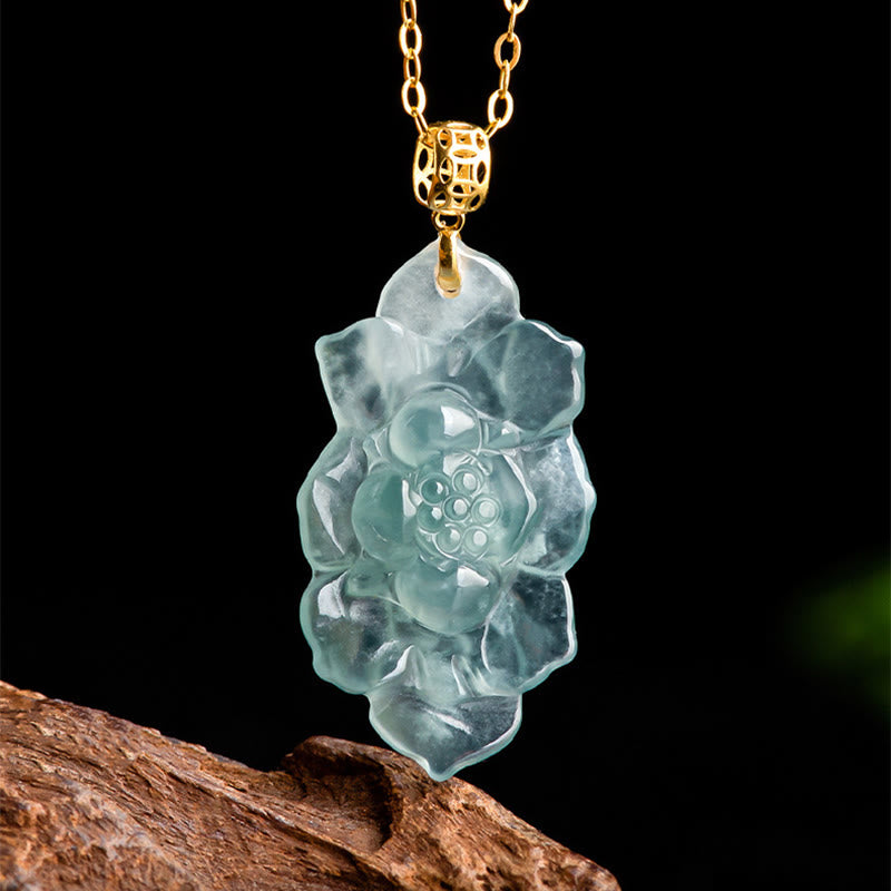 Collana con ciondolo della prosperità con motivo a loto in giada naturale in oro 18 carati Buddha Stones - image 7