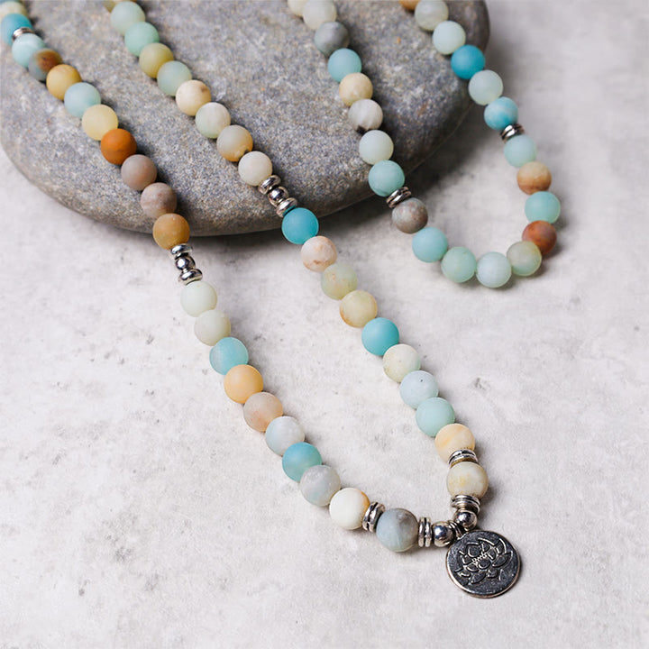 Buddha Stones Pietra Amazzonite Tibetana Benedizione Loto Mala