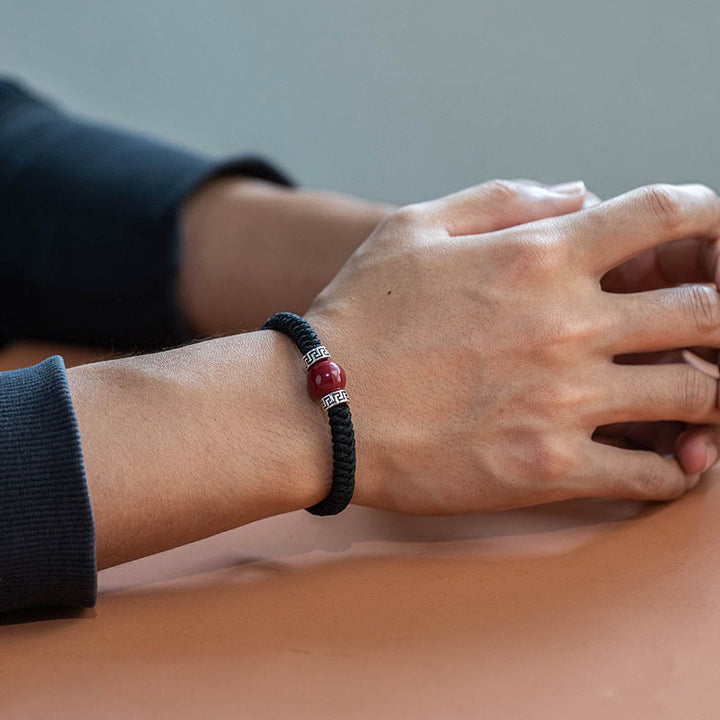 Braccialetto in corda intrecciata fatto a mano con perline di cinabro naturale in argento sterling 925 Buddha Stones - image 9