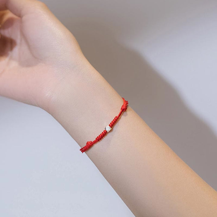 Braccialetto intrecciato con cordino rosso in argento sterling 925 Buddha Stones Luck Bead Protection